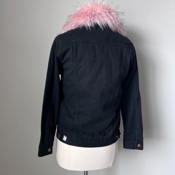 Shaci Fur Jacket Black Jean Jacket Pink Faux Fur - Picture 15 of 16